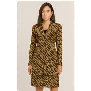 Cache’ Luxe Suit Vintage Leopard Print Long Coat Skirt Lined Womens Size M